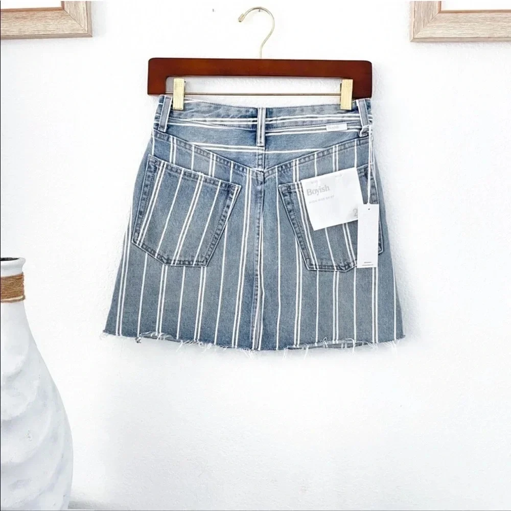 Boyish Denim Mini Skirt Blue Stripe Corey made me criminal Raw Edge High Rise.